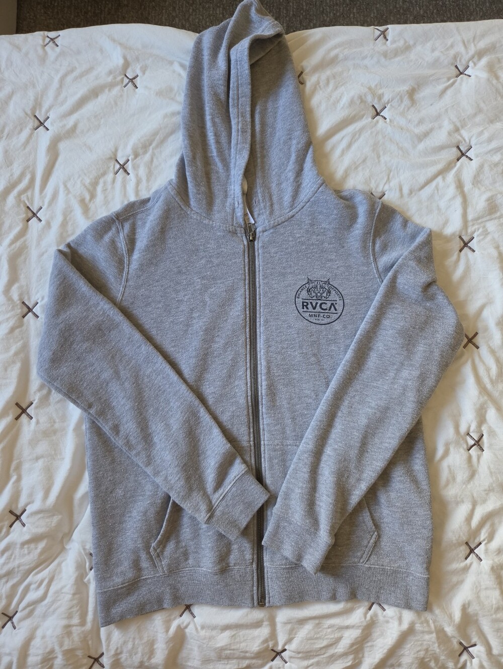 RVCA Light Gray Full-Zip Hoodie with Hood